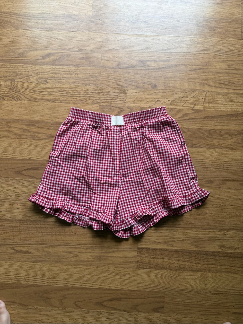 High Waist Red Gingham Ruffle Shorts